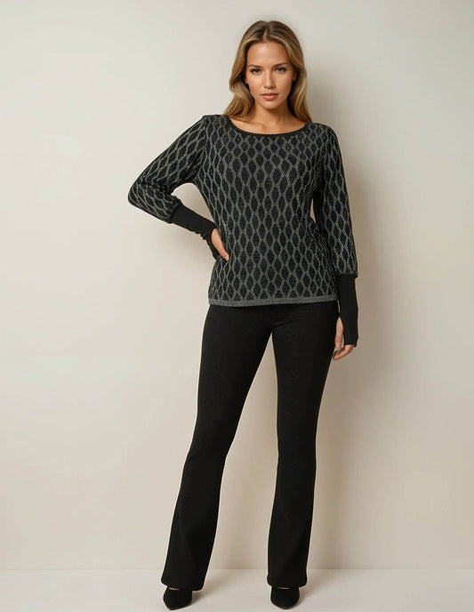 Maglia con strass neri e polsi alti