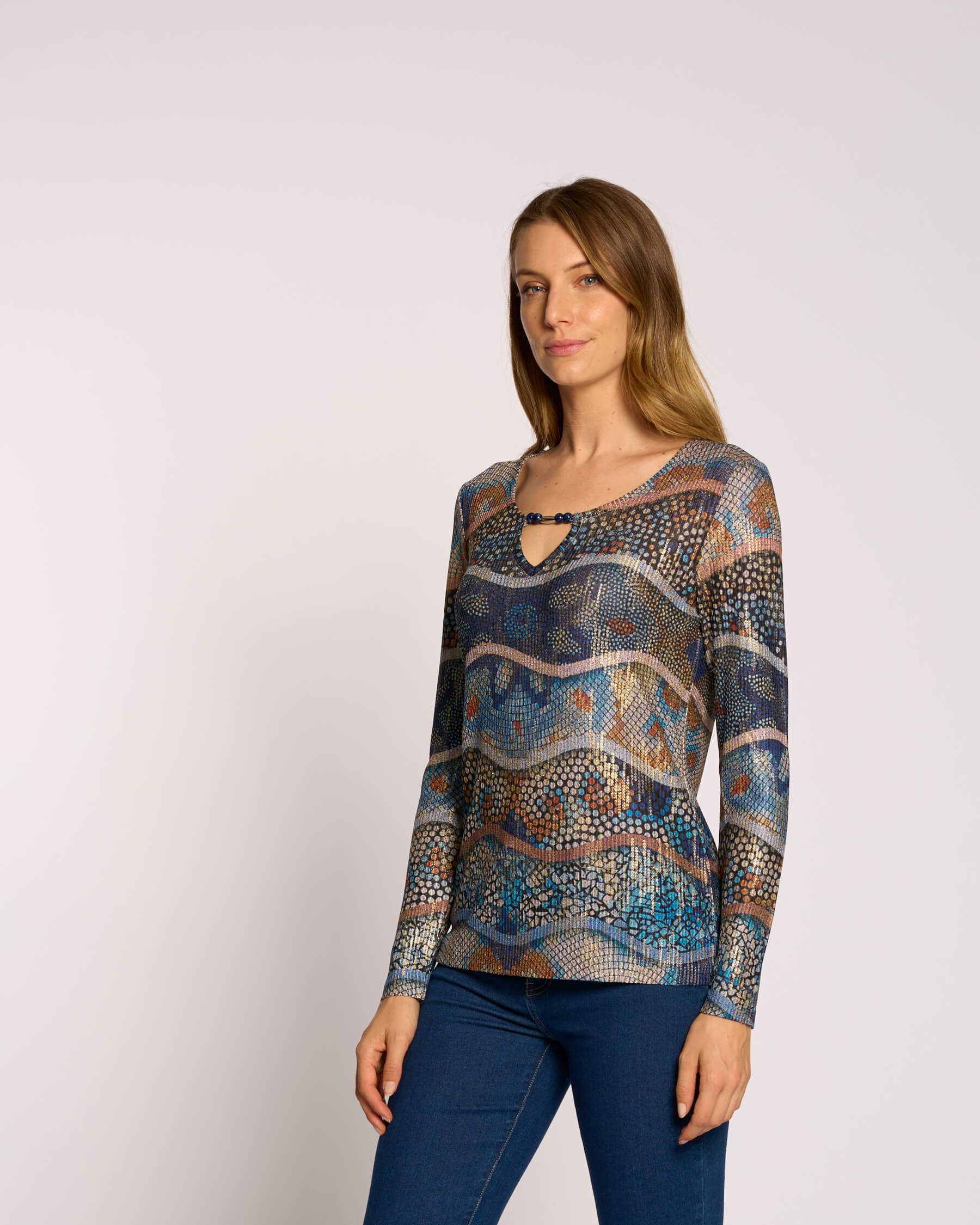 Maglia lurex con dettaglio di perle