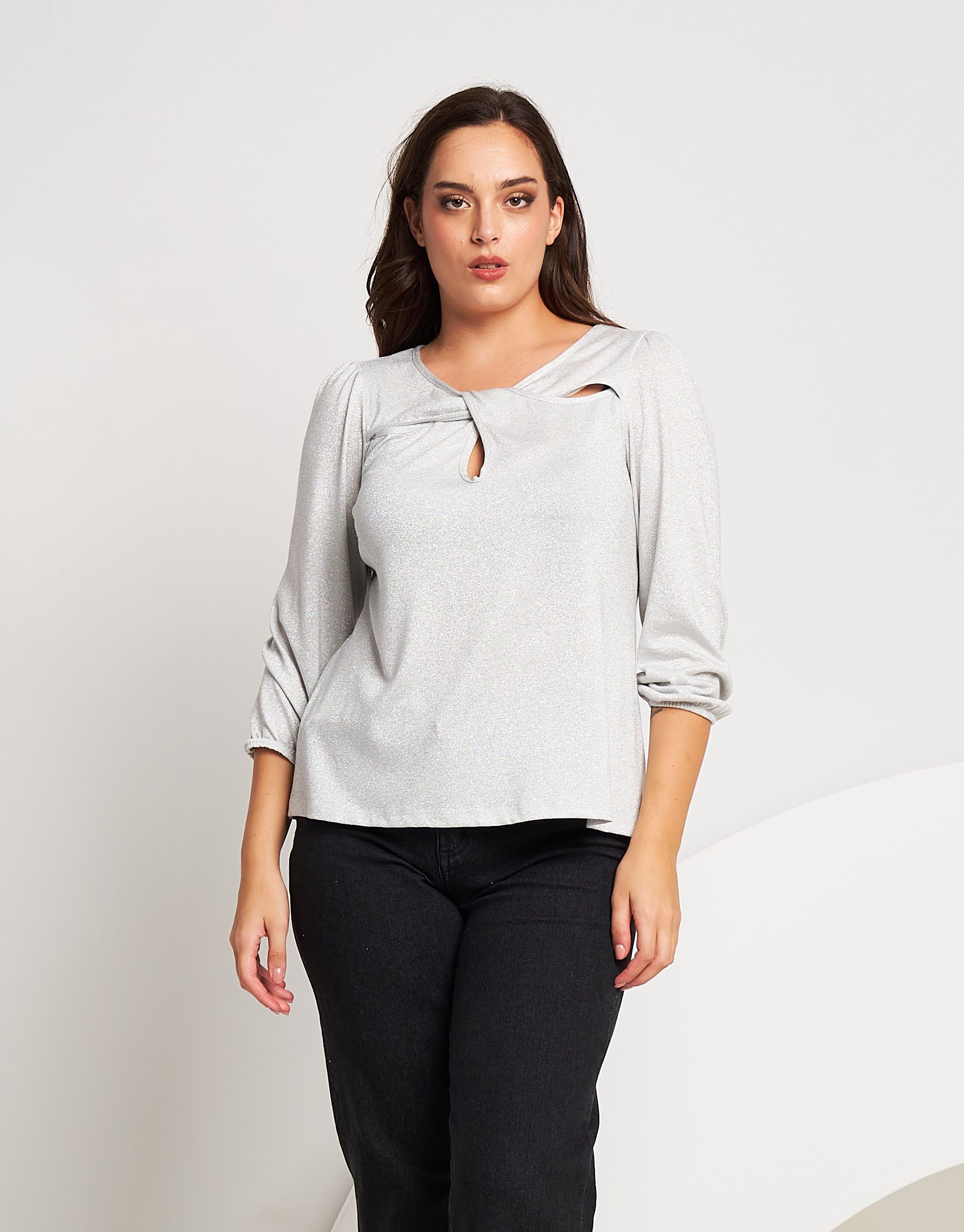 Maglia lurex con gocce e incrocio