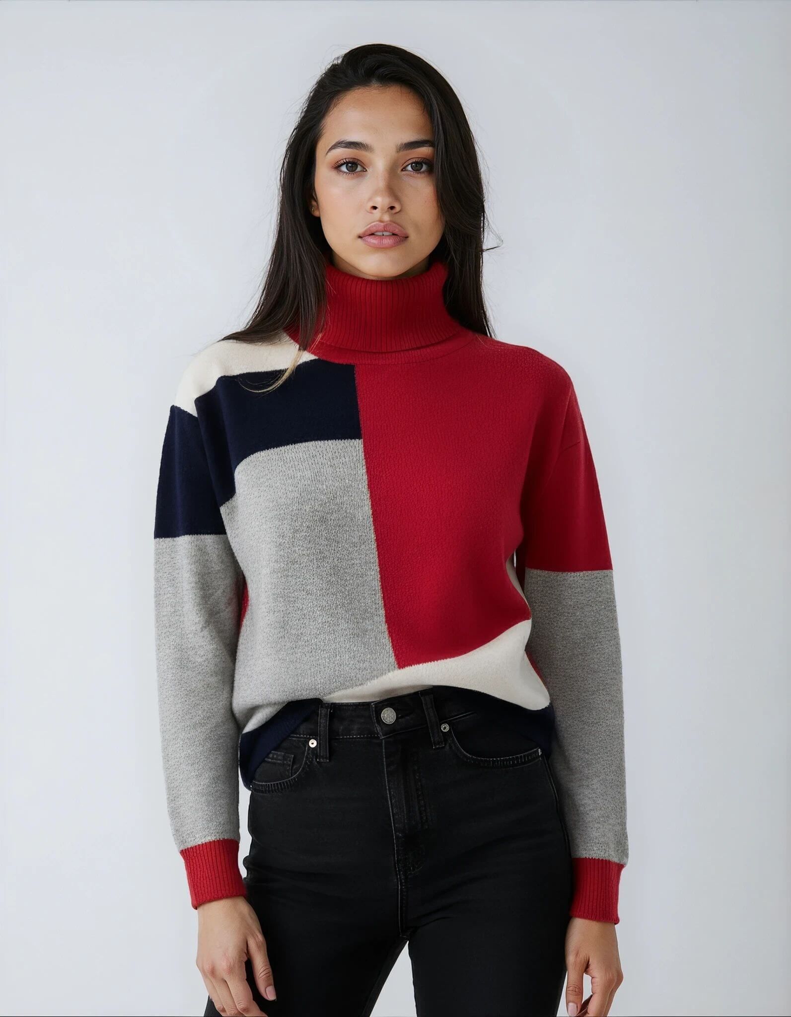 Maglia quattro colori con collo alto