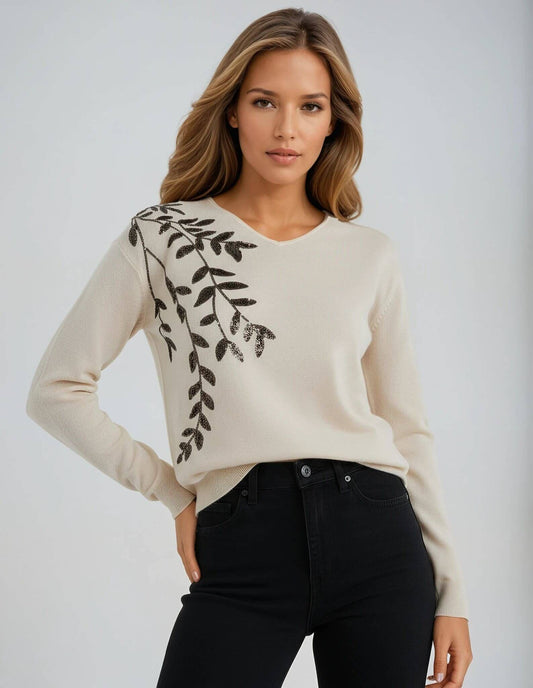 Maglia scollo a V con ricamo