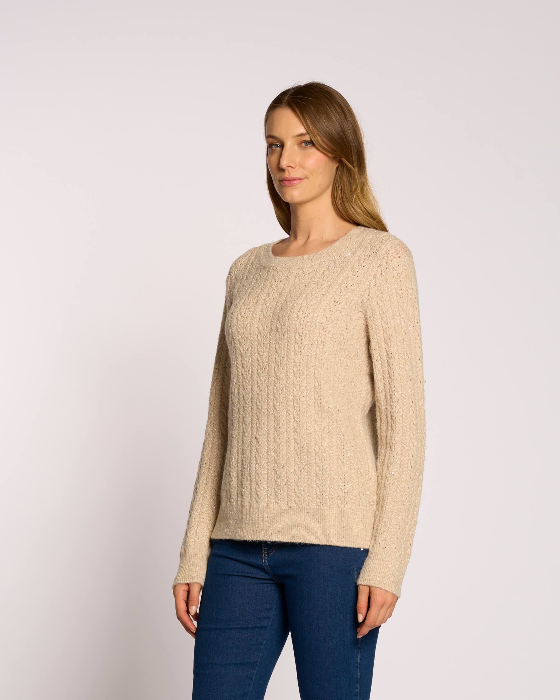Maglione a trecce con paillettes