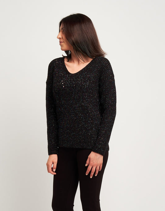 Maglione scollo a V con lurex multicolor
