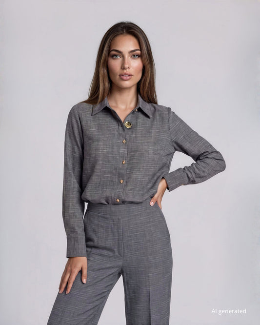 Camicia in tessuto melange con colletto e bottoni