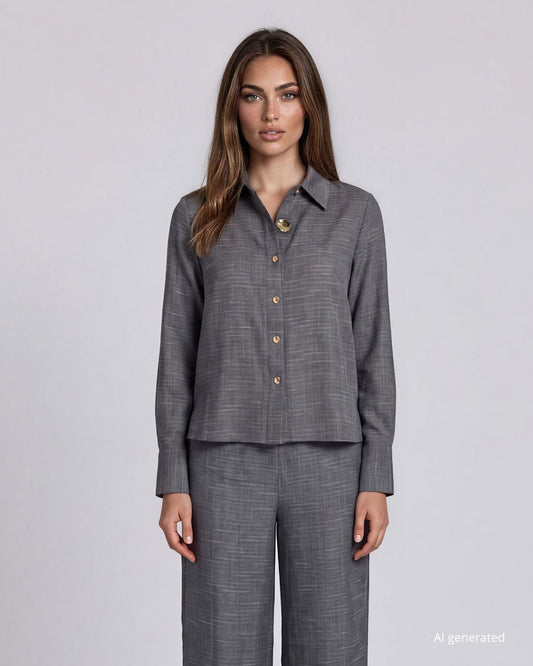 Camicia in tessuto melange con colletto e bottoni