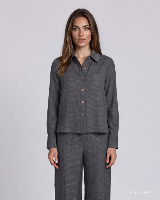 Camicia in tessuto melange con colletto e bottoni