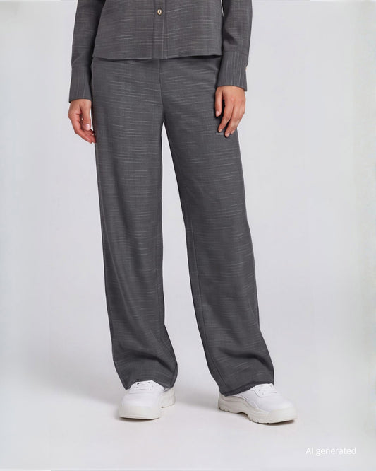Pantalone largo tessuto melange con elastico in vita