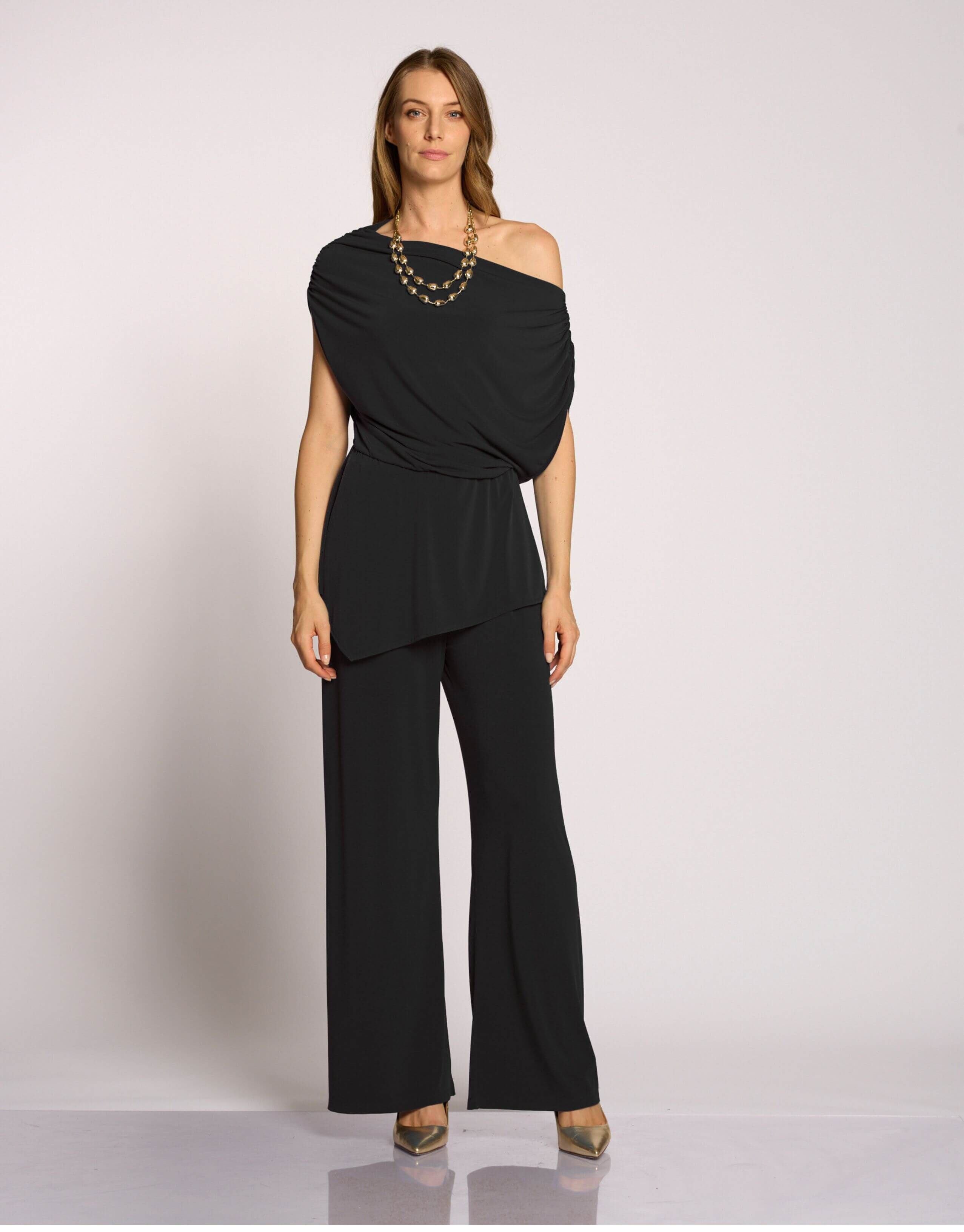 Pantalone a gamba dritta con elastico nero
