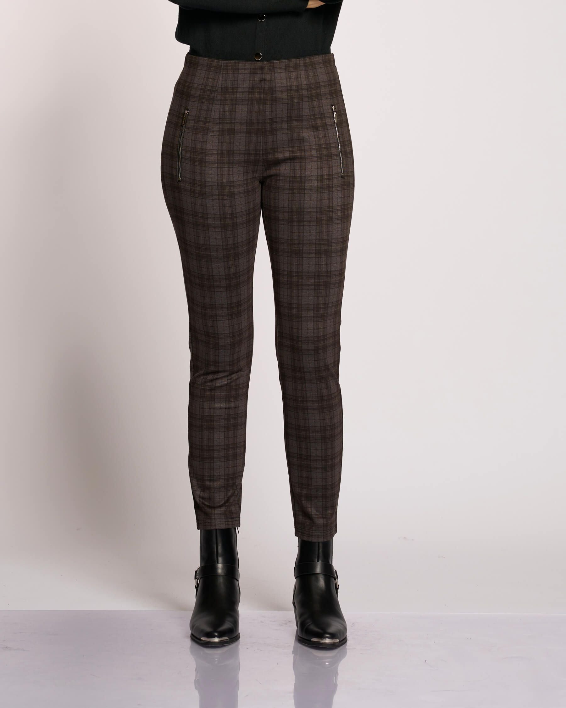 Pantalone a quadri con zip e tasche