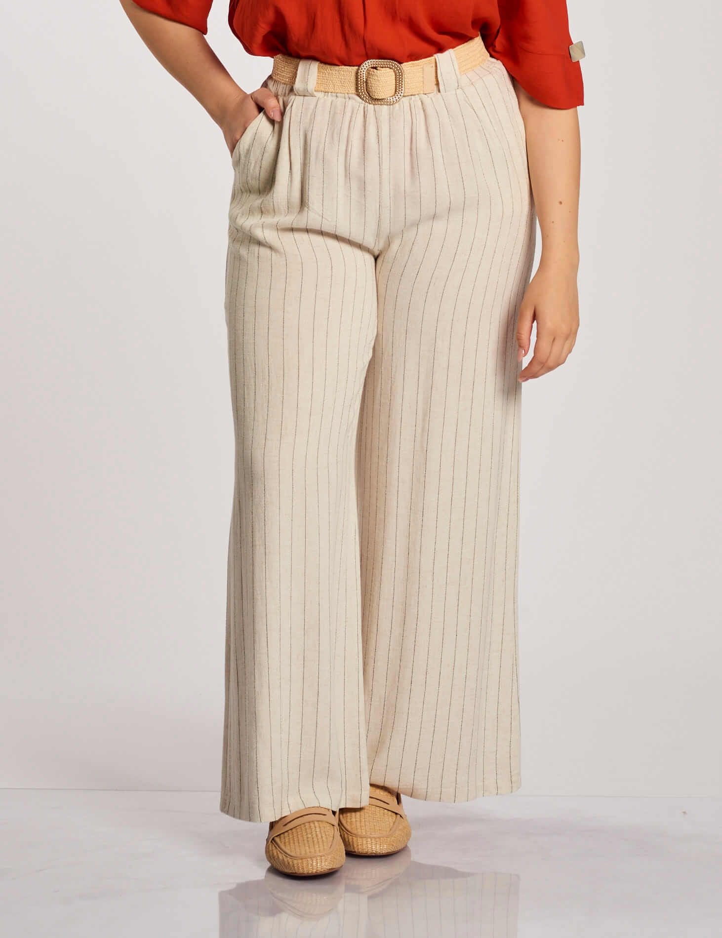Pantalone a righe con cintura