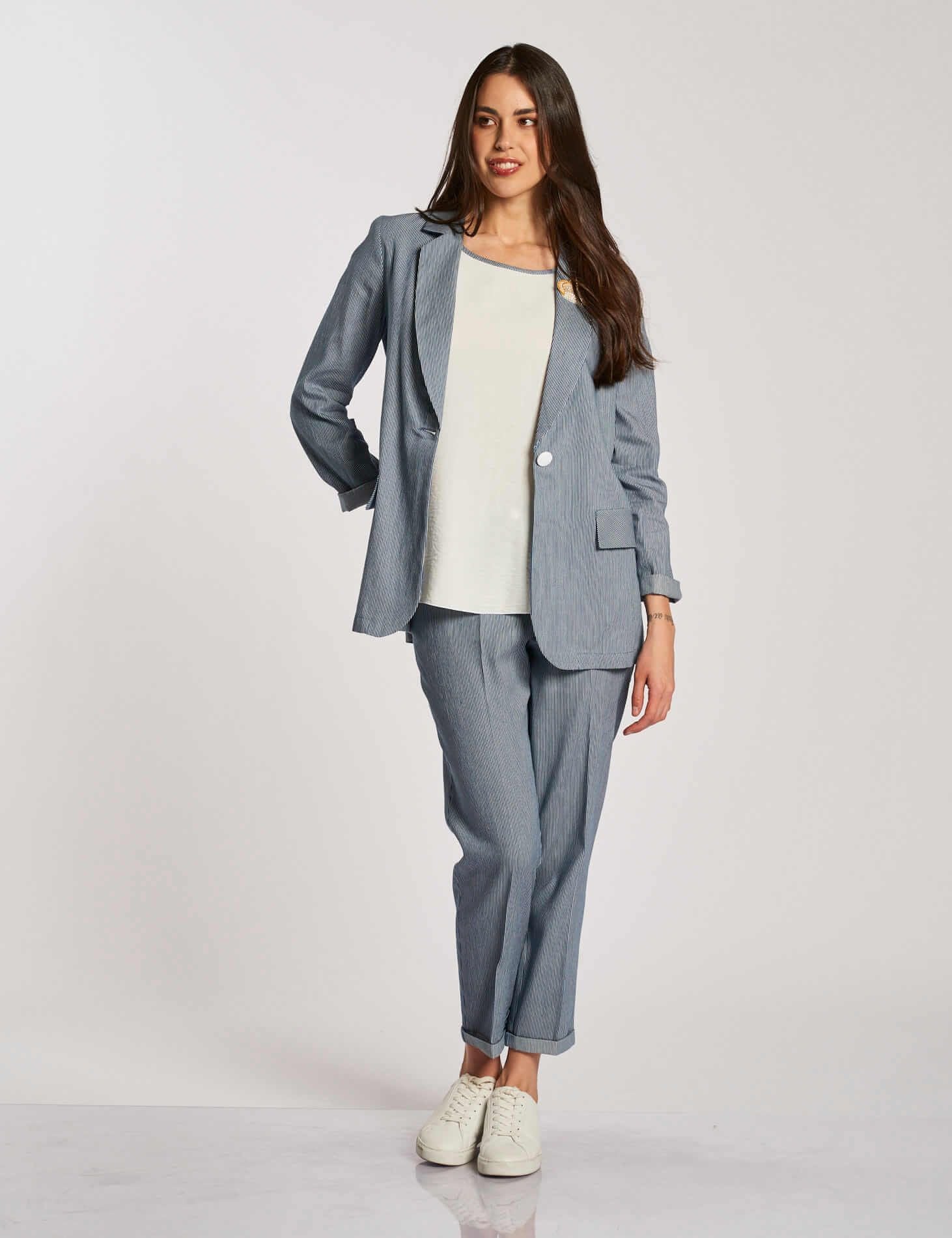 Pantalone a righe con elastico e zip
