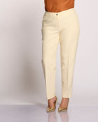 Pantalone classico con elastico e zip panna curvy