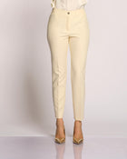 Pantalone classico con elastico e zip panna