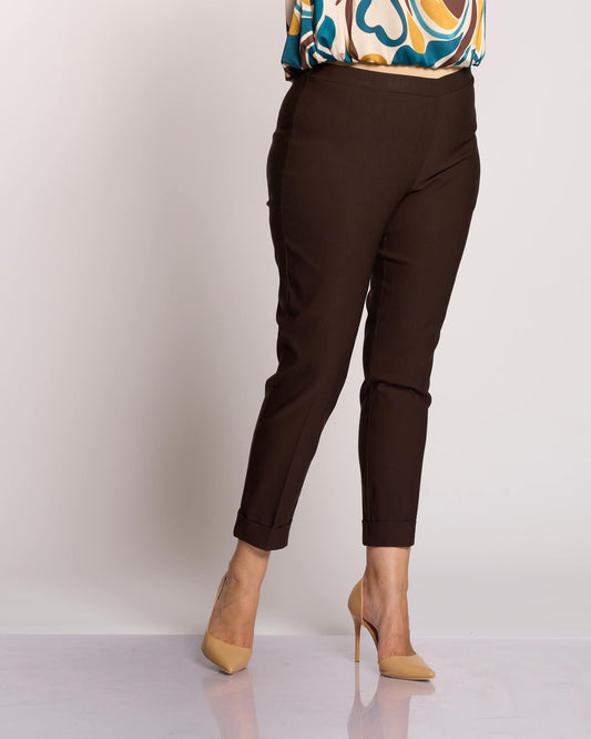 Pantalone con elastico in vita e risvolto curvy moro