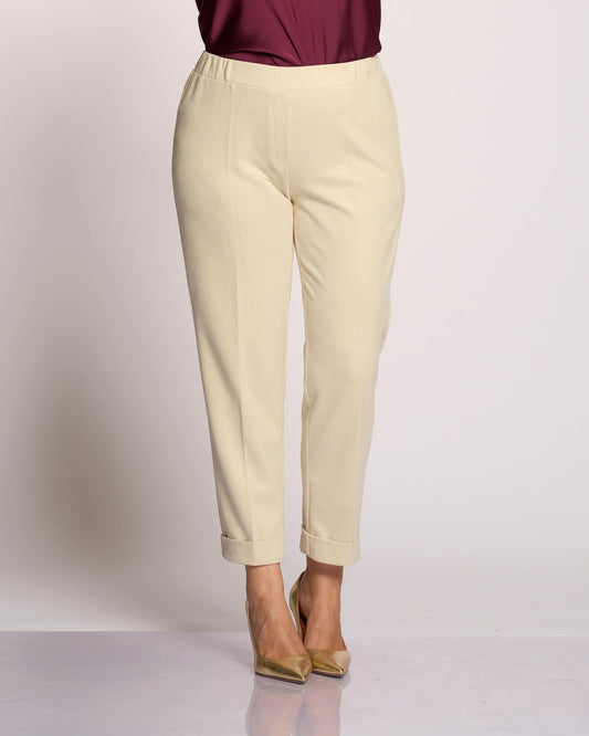 Pantalone gamba dritta con elastico e risvolto curvy