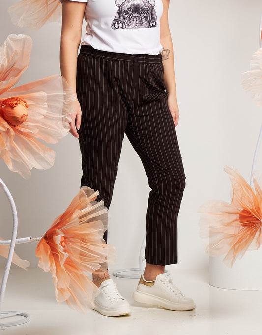 Pantalone gessato con cinturino elastico curvy