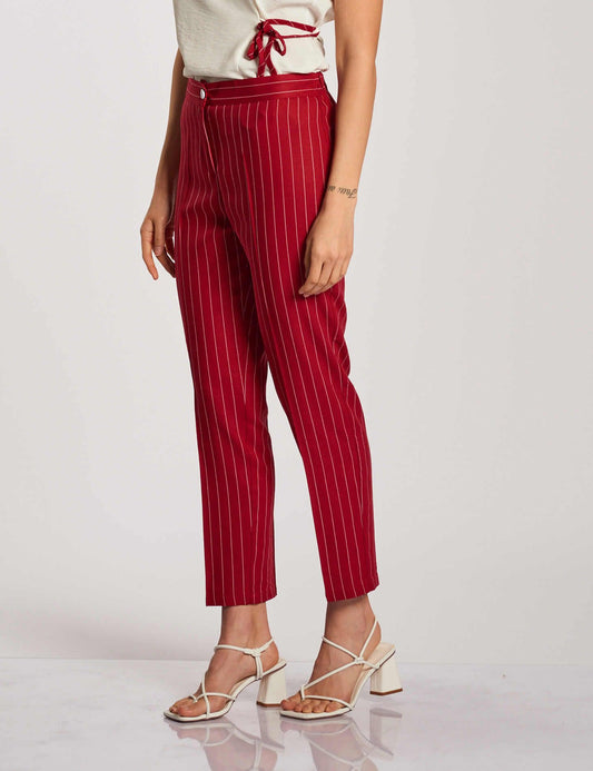 Pantalone gessato con elastico e zip