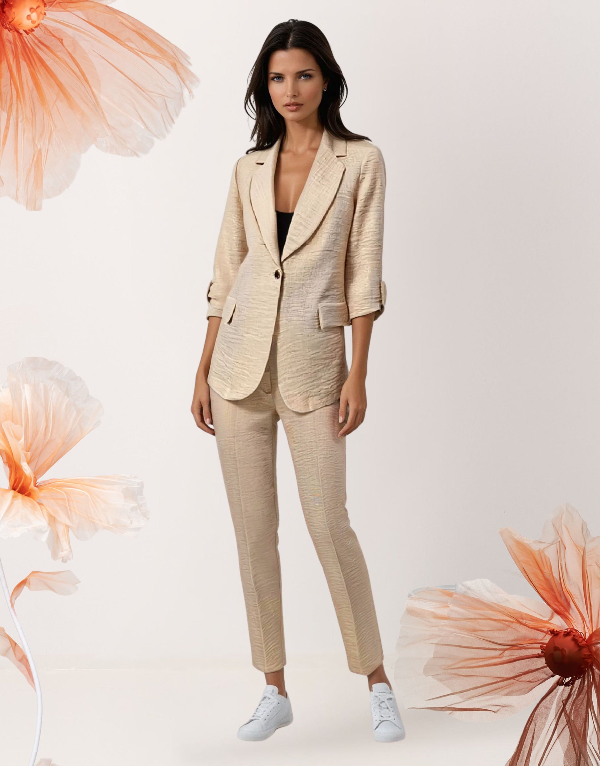 Pantalone in lino con zip e cinturino