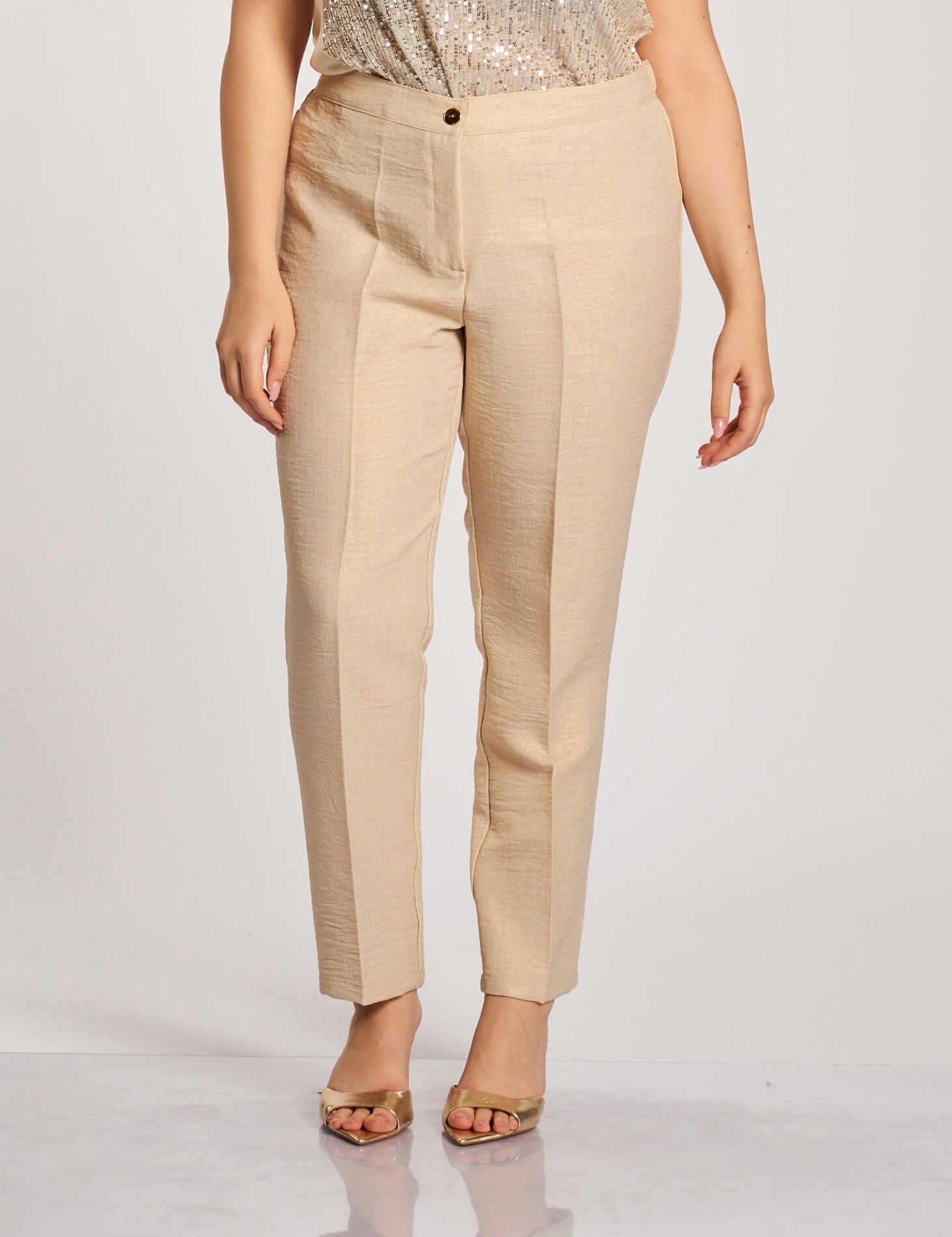 Pantalone in lino con zip e cinturino curvy