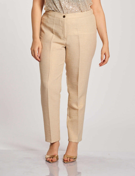 Pantalone in lino con zip e cinturino curvy