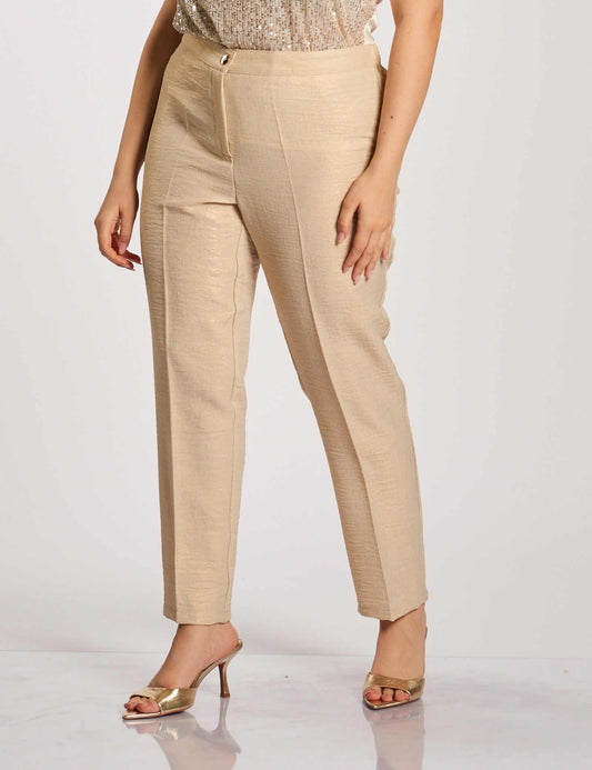 Pantalone in lino con zip e cinturino curvy