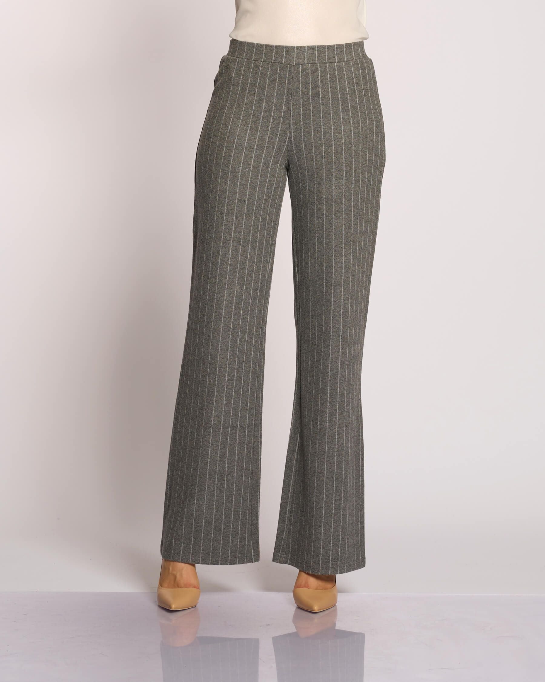 Pantalone largo in gessato con elastico