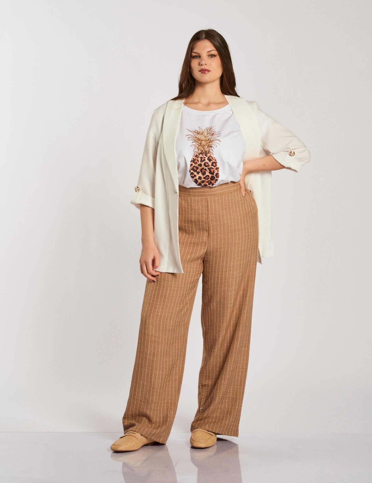 Pantalone palazzo in gessato curvy