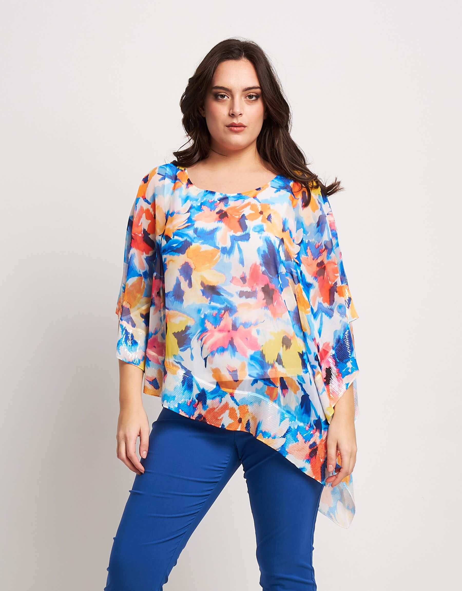 Poncho asimmetrico fantasia floreale curvy