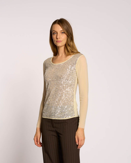 T-shirt con fronte di paillettes