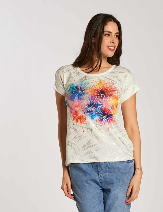 T-shirt con stampa laminata e risvolti