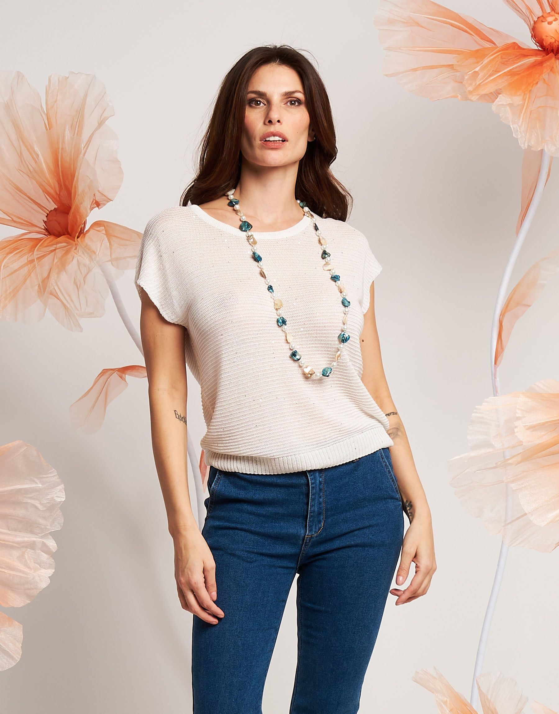 Top a kimono con filato paillettes