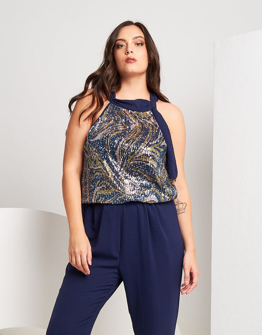 Top con sciarpina e paillettes curvy
