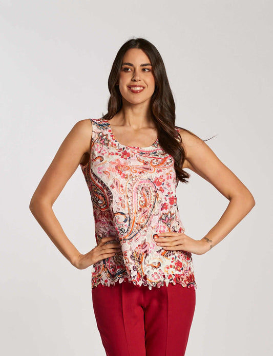 Top in pizzo fantasia stampato