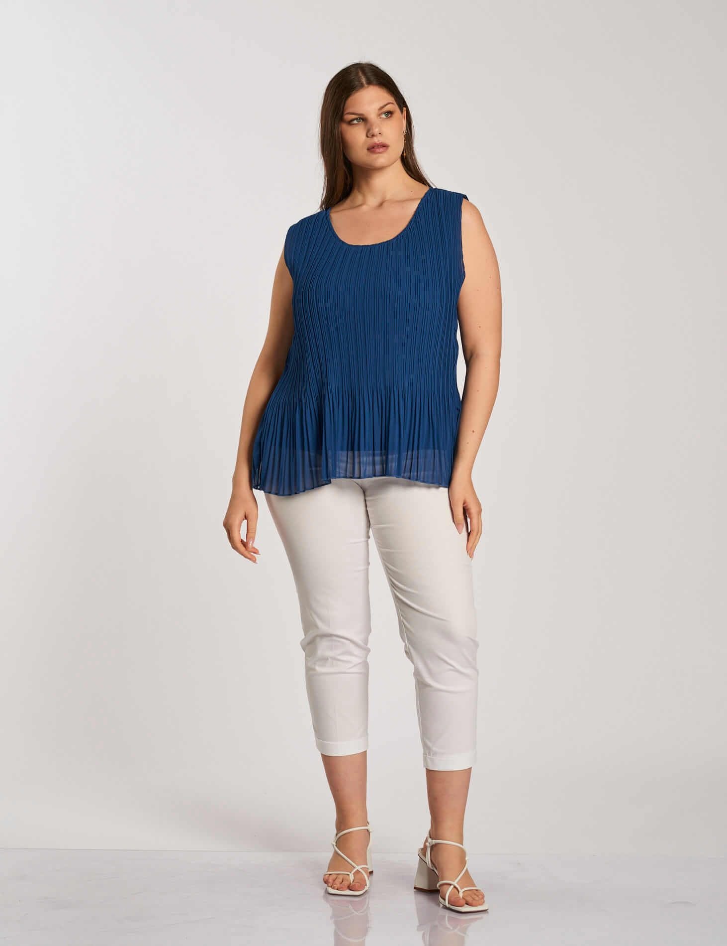 Top in plissé con scollo rotondo
