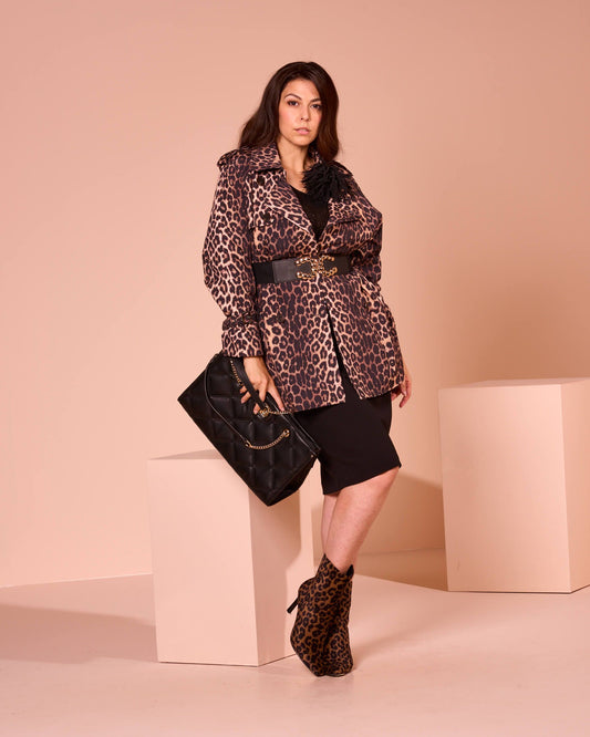 Trench maculato con tasche e cintura curvy