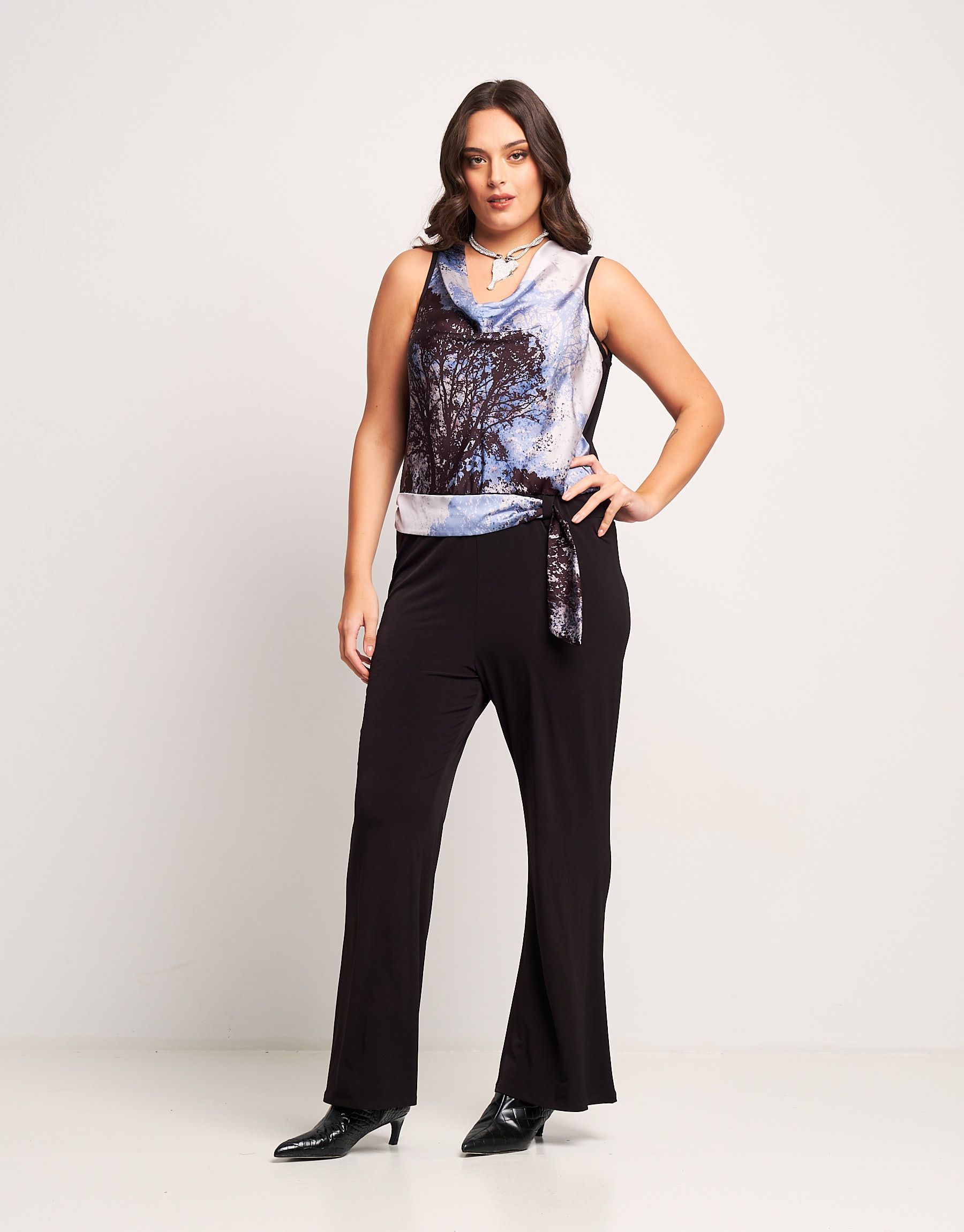 Tuta in raso fantasia alberi curvy