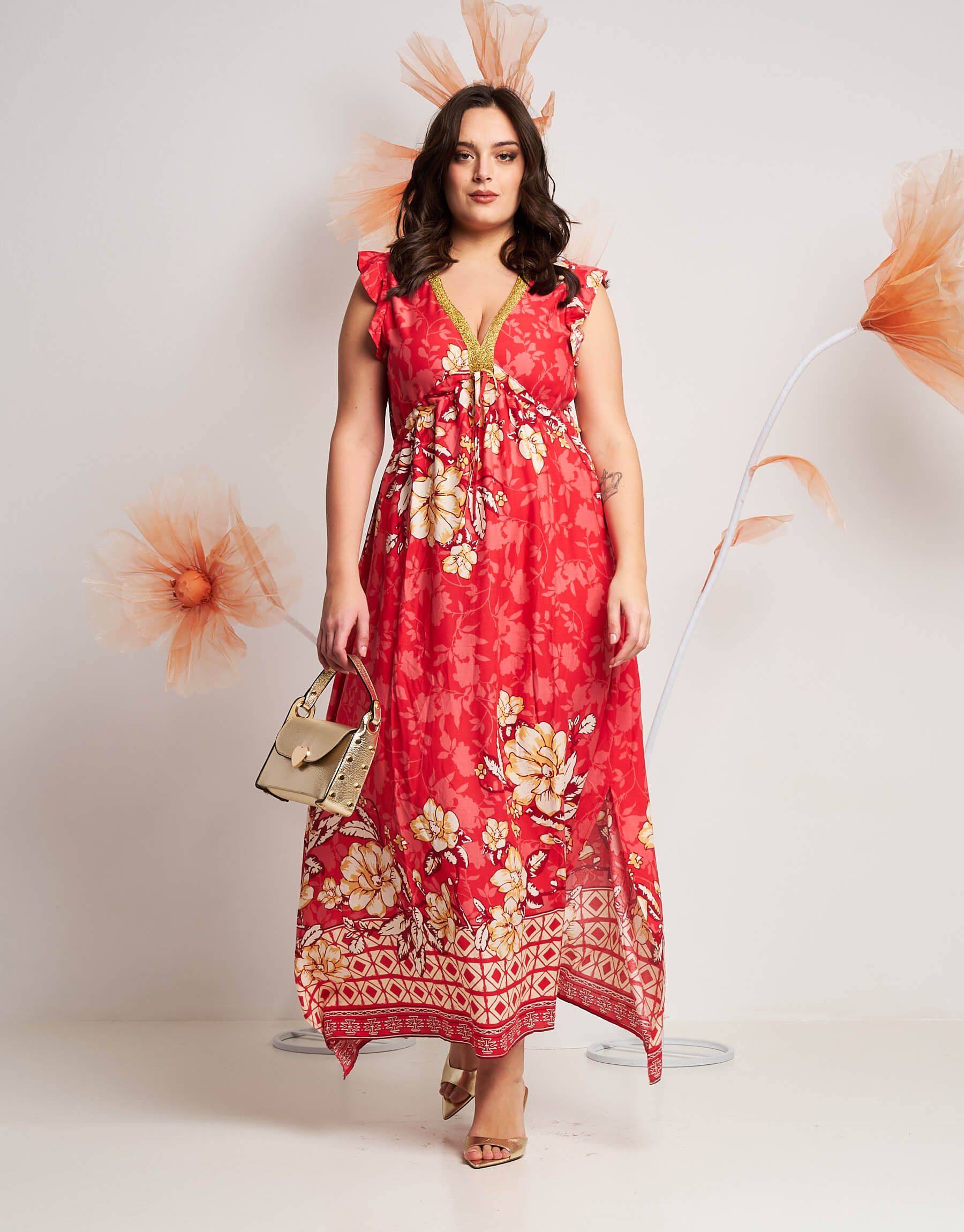 Vestito con scollo V e coulisse