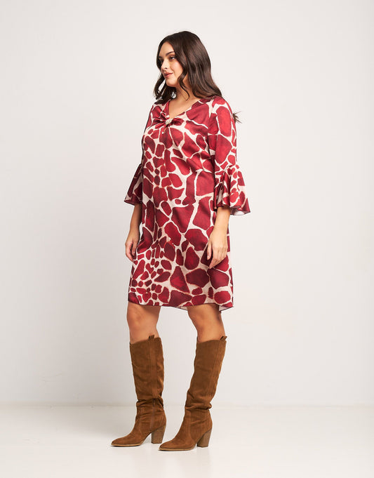 Vestito in raso animalier rubino curvy