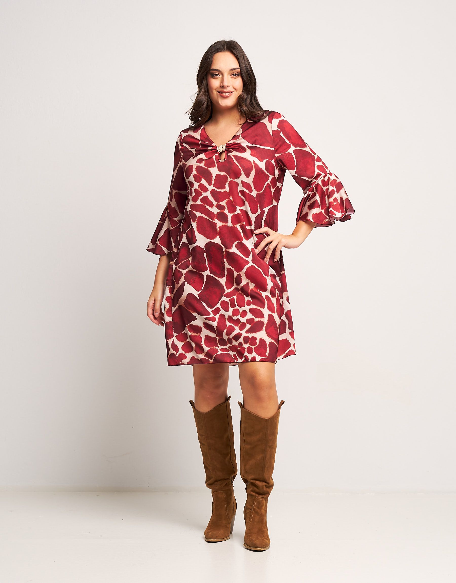 Vestito in raso animalier rubino curvy