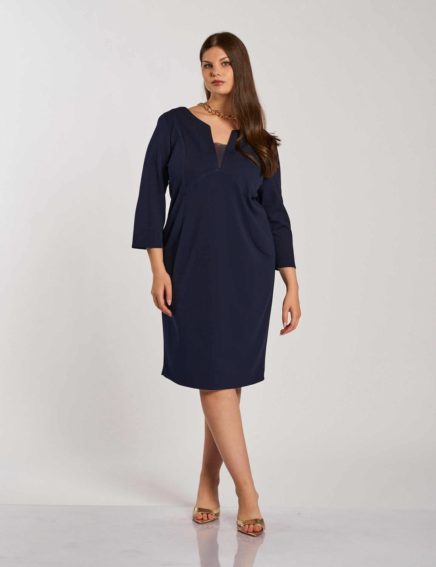 Vestito in scuba crepe con maniche e tulle curvy