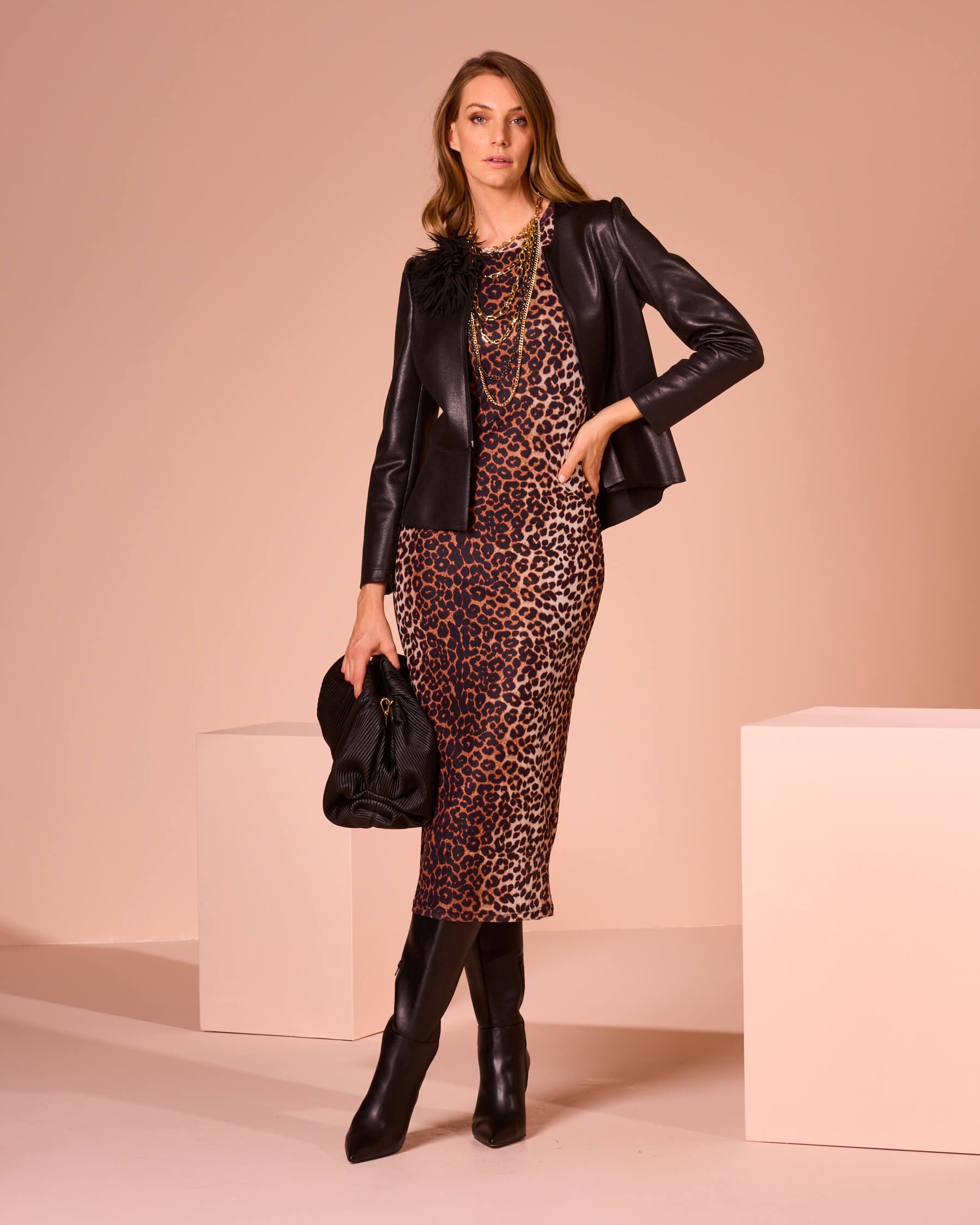 Vestito lungo maculato con fodera