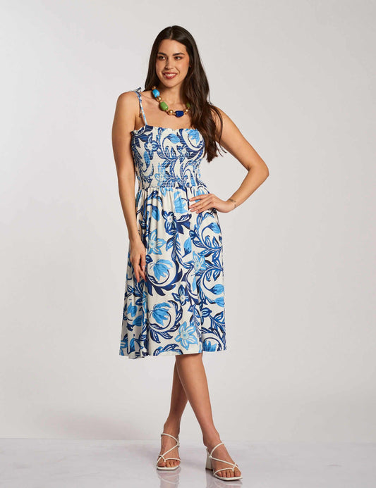 Vestito midi con corpino arricciato